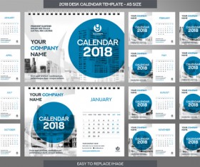 2018 desk calendar template set vector 14