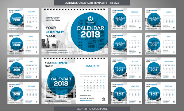 2018 desk calendar template set vector 14