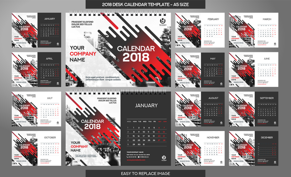 2018 desk calendar template set vector 15