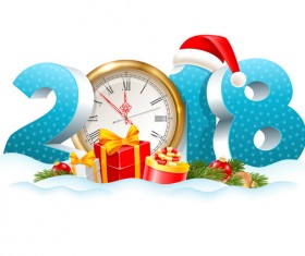2018 digits new year background with clock vector