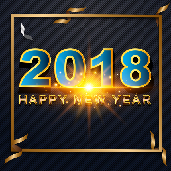 2018 happy new year frame with paper ribbon vector