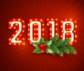2018 neon text with red new year background vector
