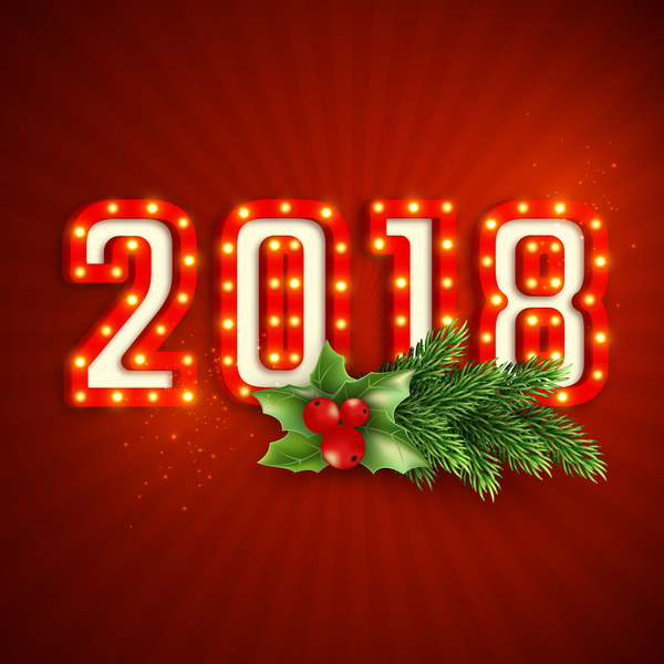 2018 neon text with red new year background vector