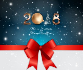 2018 new year and christmas card with red bows vector material