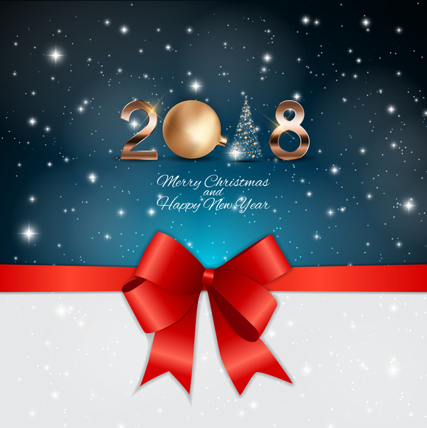 2018 new year and christmas card with red bows vector material