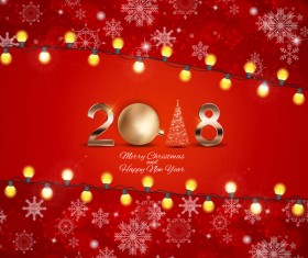 2018 new year and christmas red background with snowflake light bulb vector