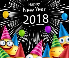 2018 new year background with cartoon character vector