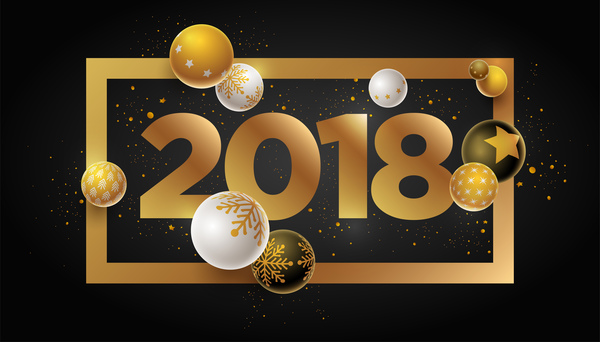 2018 new year background with christmas baubles vector 01