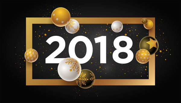 2018 new year background with christmas baubles vector 02