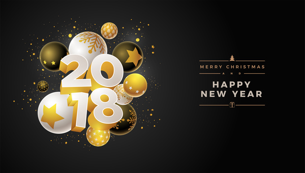 2018 new year background with christmas baubles vector 03