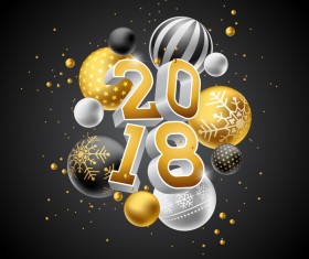 2018 new year background with decor balls vector