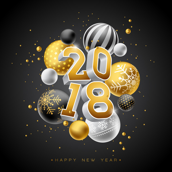 2018 new year background with decor balls vector