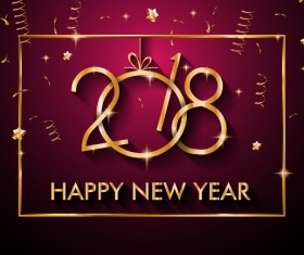 2018 new year background with golden frame vector 01