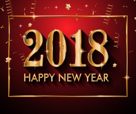 2018 new year background with golden frame vector 02