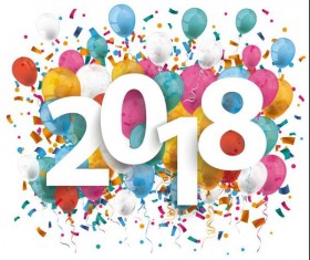 2018 new year balloons background with confetti vector