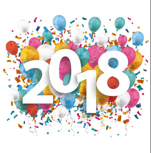 2018 new year balloons background with confetti vector