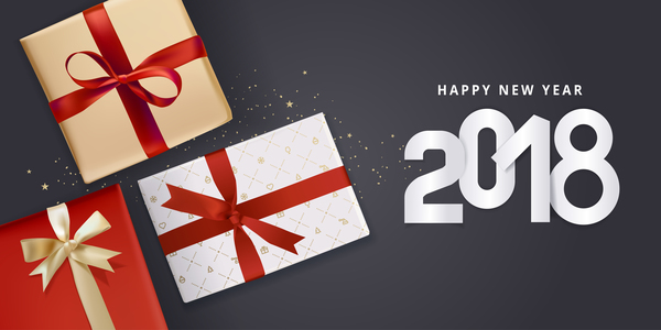 2018 new year black background with gift boxs vector 01