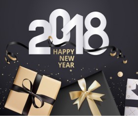 2018 new year black background with gift boxs vector 02