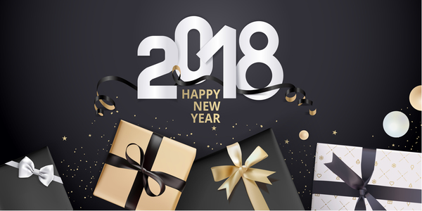 2018 new year black background with gift boxs vector 02