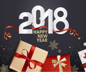 2018 new year black background with gift boxs vector 03