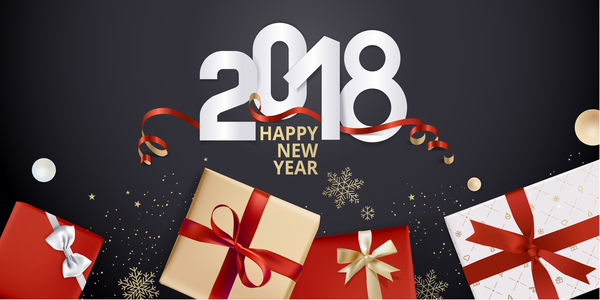 2018 new year black background with gift boxs vector 03