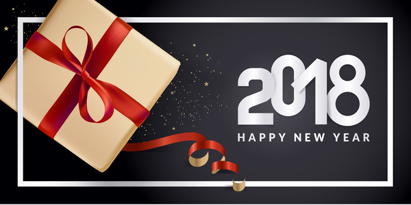 2018 new year black background with gift boxs vector 04
