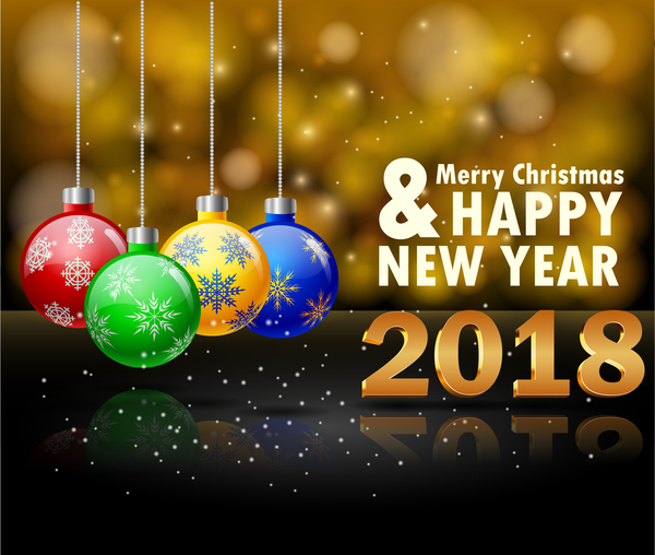 2018 new year blurs background with christmas balls vector