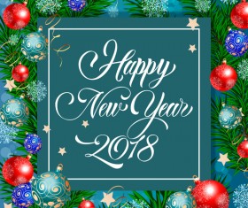 2018 new year card with christmas baubles vector