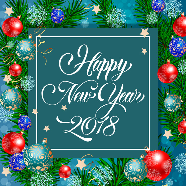 2018 new year card with christmas baubles vector