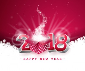2018 new year card with shiny gift box vector