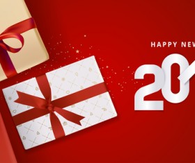2018 new year gift box with red background vector 01
