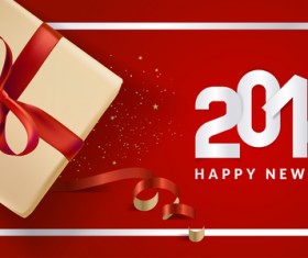 2018 new year gift box with red background vector 04