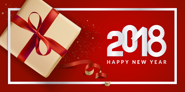 2018 new year gift box with red background vector 04