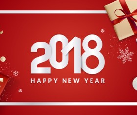 2018 new year gift box with red background vector 05