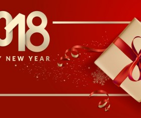 2018 new year gift box with red background vector 07