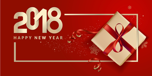 2018 new year gift box with red background vector 07