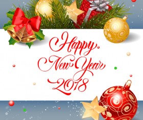 2018 new year greeting card with christmas decor vector