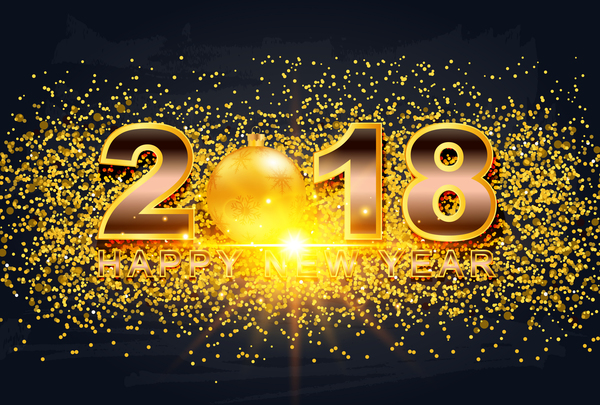 2018 new year illustration with golden confetti vector 02