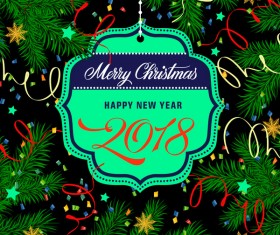 2018 new year labels with chrismtas frame vector