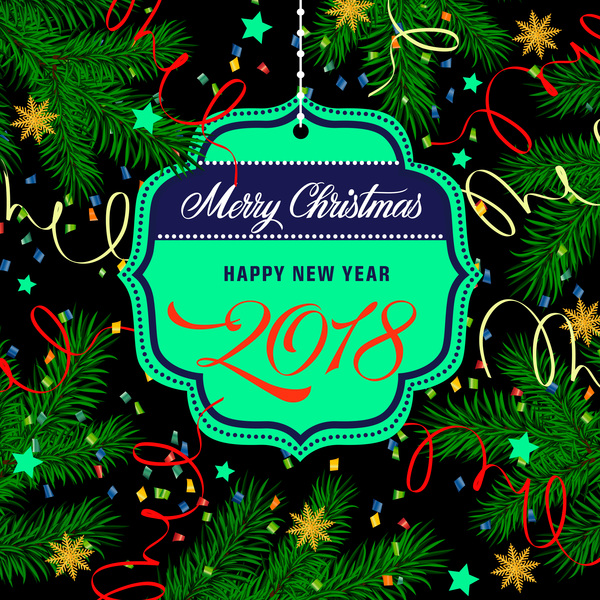 2018 new year labels with chrismtas frame vector