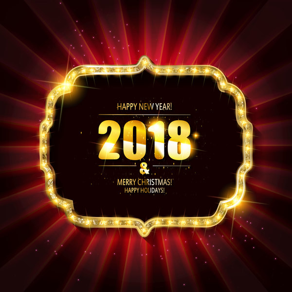 2018 new year neon background vectors material 01