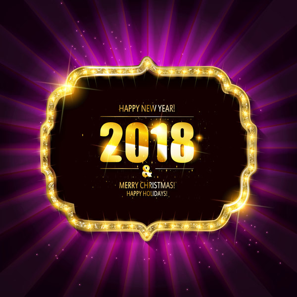 2018 new year neon background vectors material 02