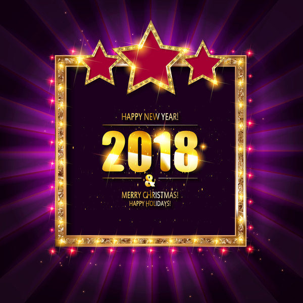 2018 new year neon background vectors material 03