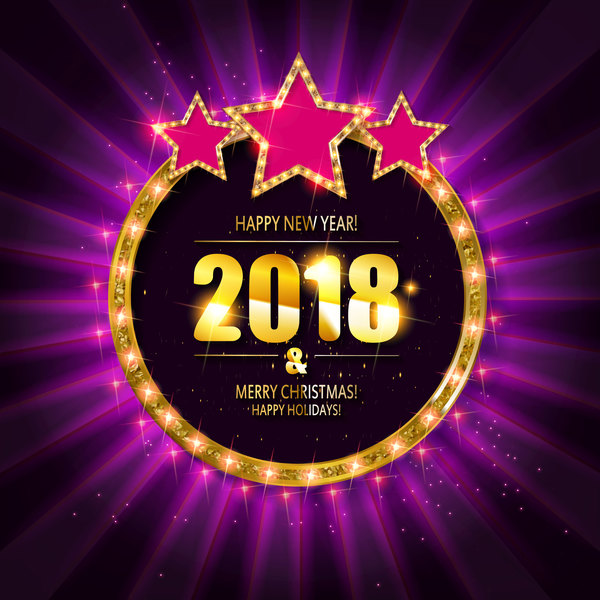 2018 new year neon background vectors material 05