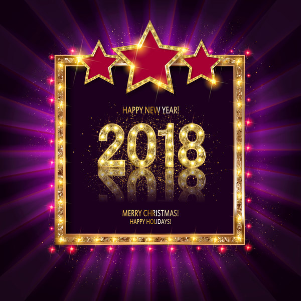 2018 new year neon background vectors material 06