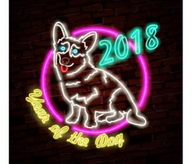 2018 new year neon sign with dog vector