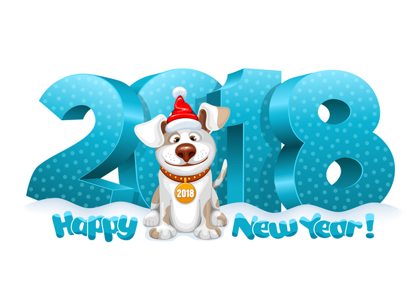 2018 new year text with dog vector