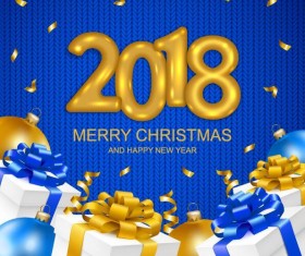 2018 new year with christmas gift and fabric background vector