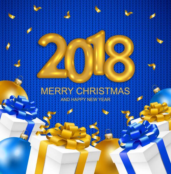 2018 new year with christmas gift and fabric background vector
