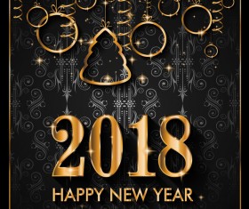 2018 new year with christmas gold baubles vector